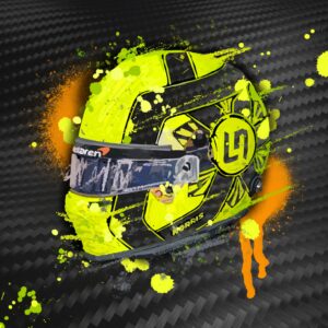 The Lando Norris super fan gift set, 2 x f1 art prints 6 x stickers 1 x bracelet 1 x keyring from the F1 Helmets store collection.