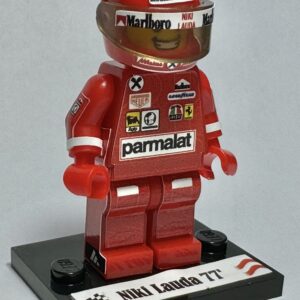 Niki Lauda 1977 Ferrari formula 1 grand prix pilota driver minifigure from the Sports Car Racing Race Gloves store collection.