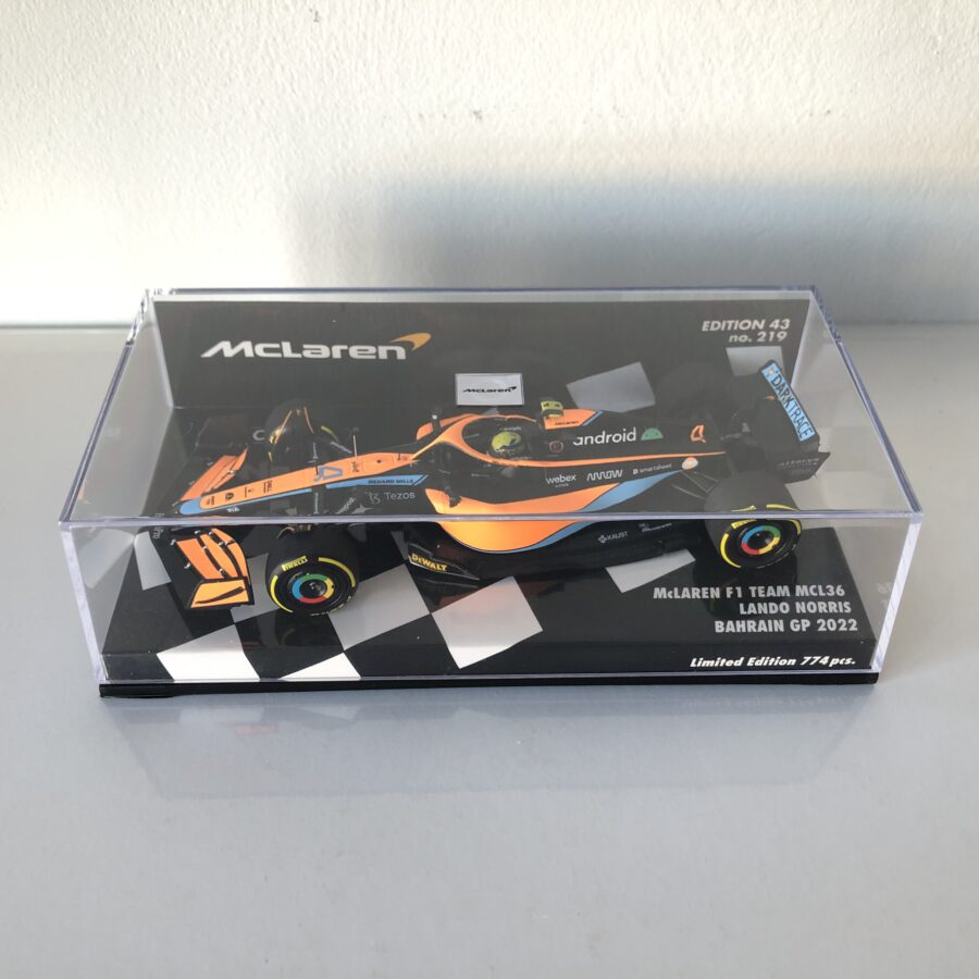 2022 Lando Norris | McLaren F1 Team MCL36 | Minichamps Resin 1:43 | Bahrain GP from the Coffee Table Car Magazines store collection.