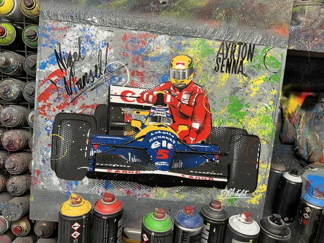 Mansell X Senna - Graffiti painting from the Ayrton Senna store collection.