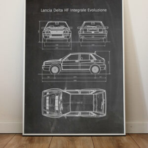 Lancia Delta HF Integrale Evoluzione Poster Sports Car Racing Blueprints by Pit Box Art