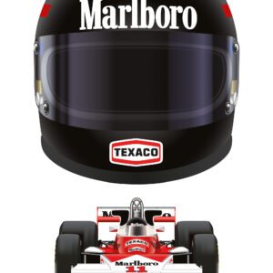 James Hunt 1976 Formula 1 Helmet and McLaren wall art poster print from the F1 Helmets store collection.