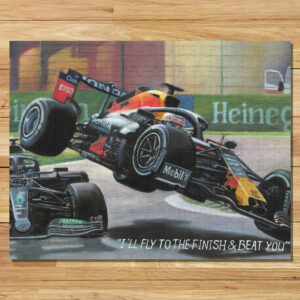 Lewis Hamilton & Max Verstappen F1 Crash 500 Piece Jigsaw Puzzle- F1 Gifts, gift for him Red Bull Racing by Mizuna Art