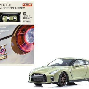 Nissan GT-R Premium Edition T-Spec RHD (Right Hand Drive) Jade Green Metallic with Mini Book No.11 1/64 Diecast Model Car by Kyosho from the Sports Car Racing Books store collection.