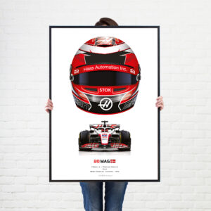 Kevin Magnussen 2022 Season Helmet Haas Formula 1 wall art poster print from the F1 Helmets store collection.