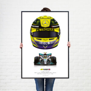 2021 F1 Helmet of 7 x world champion Lewis Hamilton Mercedes wall art poster print from the Race Car Wall Art store collection.