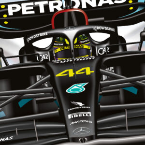 Lewis Hamilton 2023 Mercedes F1 car wall art impact poster print from the Lewis Hamilton store collection.