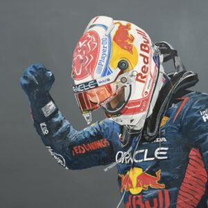 Original Painting of Max Verstappen Oracle Red Bull Racing Austria 2023 Red Bull Racing by Mike Zagorski Artwork