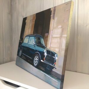 Mini in Paris. Original oil painting Sports Car Racing Canvas by Petr Pereshivaylov