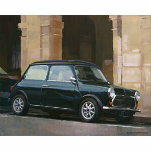 Mini in Paris. Original oil painting Sports Car Racing Canvas by Petr Pereshivaylov