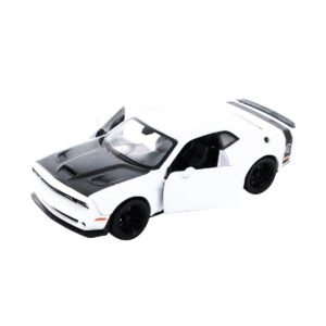 2018 Dodge Challenger SRT Hellcat Widebody White with Black Hood 1/24 Diecast Model Car by Motormax from the Sports Car Racing Gifts store collection.