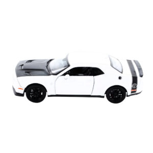 2018 Dodge Challenger SRT Hellcat Widebody White with Black Hood 1/24 Diecast Model Car by Motormax from the Sports Car Racing Gifts store collection.