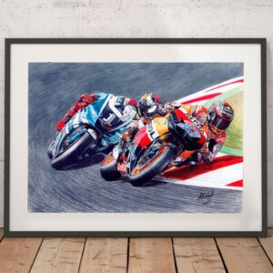 Casey Stoner and Jorge Lorenzo original art Sports Car Racing Canvas by Anton Savchuk