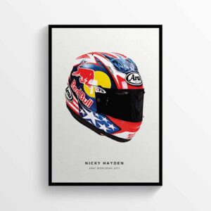 Nicky Hayden 2017 Helmet, Kentucky Kid, 69 Moto GP Honda Motorcycle Poster Print Portrait from the MotoGP Memorabilia store collection.