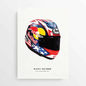 Nicky Hayden 2017 Helmet, Kentucky Kid, 69 Moto GP Honda Motorcycle Poster Print Portrait from the MotoGP Memorabilia store collection.