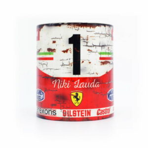 Set of 2: Vintage Niki Lauda Ferrari & James Hunt McLaren F1 Mugs from the Vintage store collection.