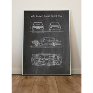 Alfa Romeo Giula Sprint GTA (Bertone) Poster Sports Car Racing Blueprints by Pit Box Art