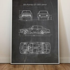 Alfa Romeo GT 1300 Junior (Bertone) Poster Sports Car Racing Blueprints by Pit Box Art