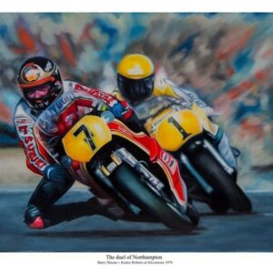 Barry Sheene Vs Kenny Roberts. The Duel of Northampton. Suzuki. Yamaha - Limited Edition Race Car Wall Art by kickstart Motoart