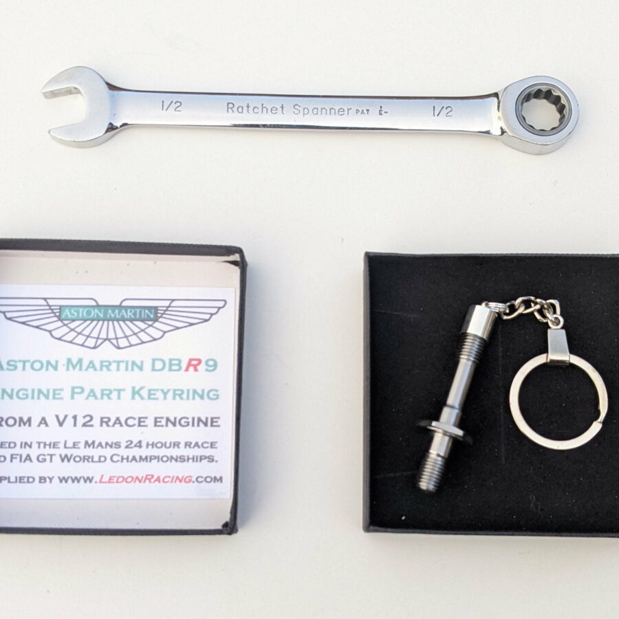 K01: Aston Martin DB9 GT racecar keyring keychain WEC Le Mans 24 hr hour guys mans motorsport racing engineering fathers day gift from the Sports Car Racing Car Parts store collection.