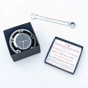 F22: Honda F1 racecar gearbox part desk clock mans guys Formula 1 car racing office table accessory motorsport engineering gift from the F1 Car Parts store collection.