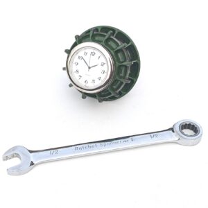 F08: Lotus F1 wheel nut desk table top clock guys mans office Formula 1 motorsport racecar engineering car racing driving gift from the F1 Car Parts store collection.