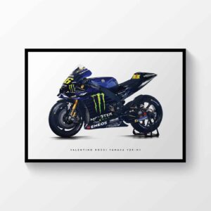 Valentino Rossi Yamaha YZR-M1 MotoGP Bike VR46 Moto GP Motorcycle Poster Motorbike Superbike from the Race Car Wall Art store collection.