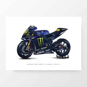 Valentino Rossi Yamaha YZR-M1 MotoGP Bike VR46 Moto GP Motorcycle Poster Motorbike Superbike from the Race Car Wall Art store collection.