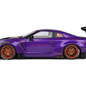 2022 Nissan Skyline GT-R (R35) Liberty Walk Body Kit 2.0 RHD (Right Hand Drive) Purple Metallic with Black Top and Carbon Hood "Purplezilla" 1/18 Diecast Model Car by Solido from the Sports Car Racing Model Cars store collection.