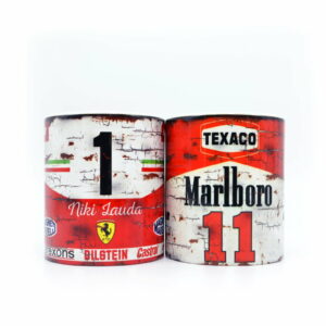 Set of 2: Vintage Niki Lauda Ferrari & James Hunt McLaren F1 Mugs from the Vintage store collection.