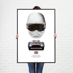 Sterling Moss 1955 Helmet Mercedes Mille Miglia wall art poster print from the F1 Helmets store collection.