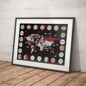 F1 Map Of The World - 2024 Calendar now available, Scratch Off Formula 1 Circuits, Gift for him, Birthday, Christmas, Formula One from the Formula 1 Memorabilia store collection.