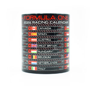 Formula One 2024 Season Racing Calendar Mug - Carbon Fiber - F1 Race - Hamilton - Verstappen - Norris - Cars - Cup - Gift Ideas from the Max Verstappen store collection.