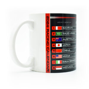 Formula One 2024 Season Racing Calendar Mug - Carbon Fiber - F1 Race - Hamilton - Verstappen - Norris - Cars - Cup - Gift Ideas from the Lewis Hamilton store collection.