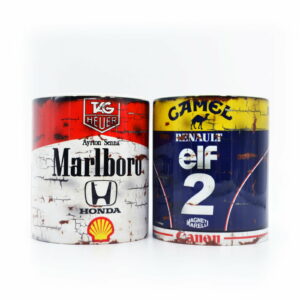 Set of 2: Vintage Ayrton Senna McLaren & Alain Prost Renault F1 Mugs from the Vintage store collection.