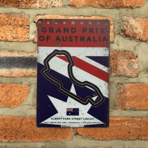 Australian Grand Prix Circuit Vintage Metal Sign Melbourne, F1 Retro Wall Art Decoration Print, Gift for Formula One Fans from the Sports Car Racing Metal Signs store collection.