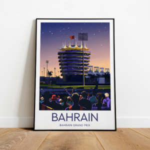 Bahrain poster, Bahrain Grand Prix, Bahrain International Circuit, F1 track print , Fan art, Black frame from the Red Bull Racing store collection.