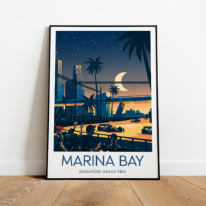 Marina Bay poster, F1 Singapore Grand Prix artwork, Marina Bay Street Circuit, Singapore Grand Prix, Fan art, Black frame Race Track Wall Art by ToucanArtwork