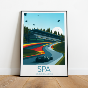 Spa poster, F1 Belgian Grand Prix, Belgian Grand Prix artwork, Spa print , Fan art, Black frame from the Sports Car Racing Gifts store collection.