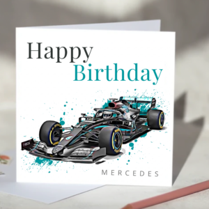 Mercedes Formula One F1 Birthday Card from the Sports Car Racing Birthday Cards store collection.