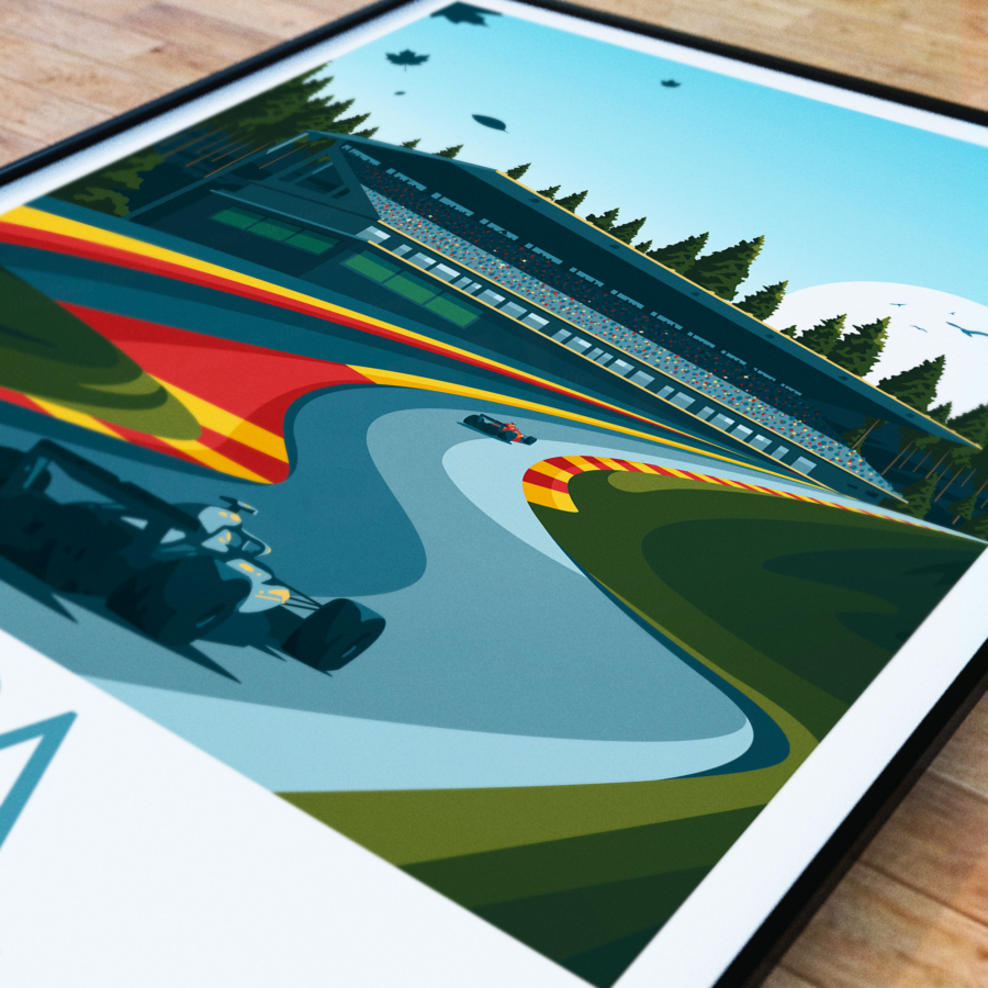 Spa poster, F1 Belgian Grand Prix, Belgian Grand Prix artwork, Spa print , Fan art, Black frame from the Sports Car Racing Posters & Prints store collection.