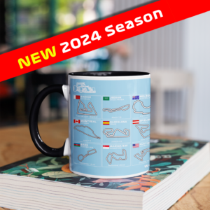 2024 Formula 1 F1 Mug. 2024 Calendar, F1 circuit mug Official Motorsport Merchandise by Woolly Mammoth Media