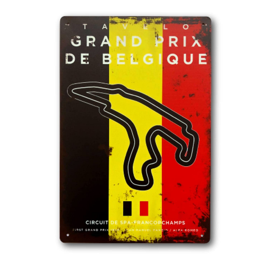 Belgium Grand Prix Circuit Vintage Metal Sign, F1 Retro Wall Art Decoration Print, Gift for Formula One Fans from the Sports Car Racing Metal Signs store collection.