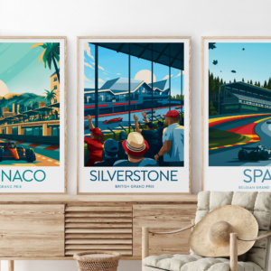 Silverstone poster, F1 Silverstone artwork, F1 Silverstone circuit, British Grand Prix, British Grand Prix print, Black frame from the Sports Car Racing Gifts store collection.