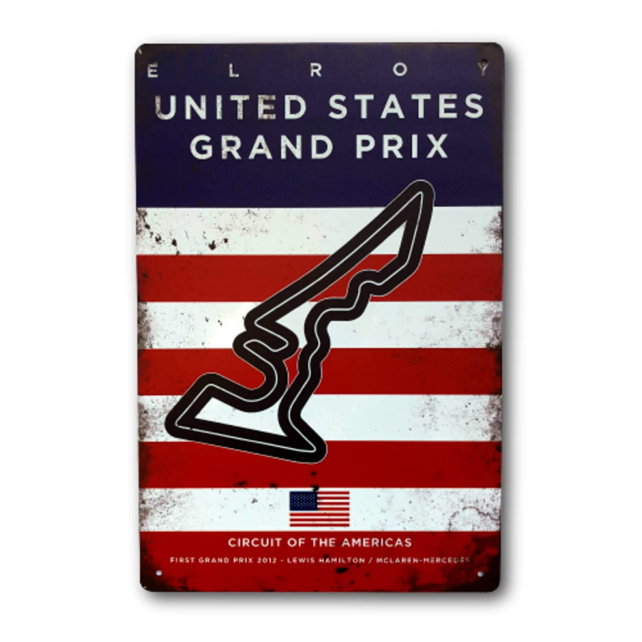 Circuit of Americas Vintage Metal Sign USA, F1 Retro Wall Art Decoration Print, Gift for Formula One Fans from the Sports Car Racing Metal Signs store collection.