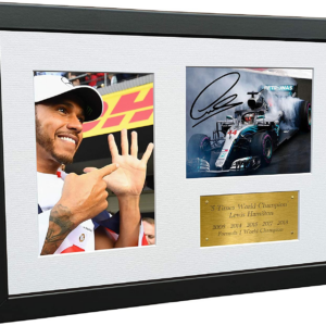 "5 Times World Champion Montage" - A4 12X8 Signed Lewis Hamilton - Mercedes-Amg Petronas - Autographed Photo Photograph Picture Frame Motor Sport Formula 1 F1 Gift from the Sports Car Racing Signed store collection.