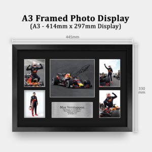 A3 Max Verstappen Gifts Printed Signed Autograph Presentation Display for F1 Formula 1 Racing Fans - A3 Framed from the Max Verstappen store collection.