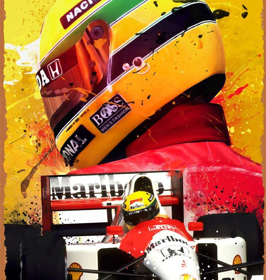 Vintage Look Metal Sign - Formula 1 Metal Poster Ayrton Senna F1 Legend - 8"X12" Tin Plate Wall Decor from the Vintage store collection.