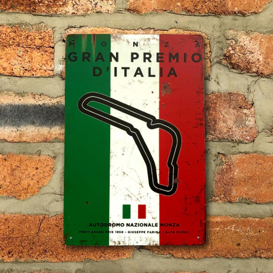 Italian Grand Prix Monza Vintage Metal Sign, F1 Retro Wall Art Decoration Print, Gift for Formula 1 Fans from the Race Track Wall Art store collection.