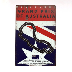 Australian Grand Prix Circuit Vintage Metal Sign Melbourne, F1 Retro Wall Art Decoration Print, Gift for Formula One Fans from the Sports Car Racing Metal Signs store collection.